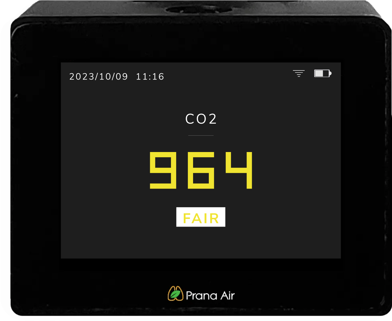 pantalla de números del monitor de co2 de prana air