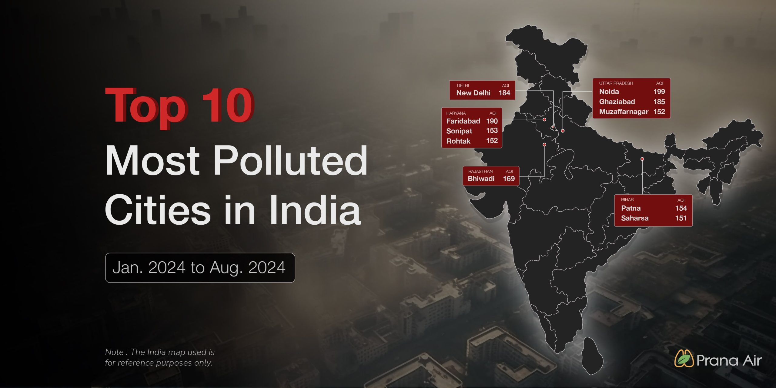 top 10 most polluted cities in india 2024 top 10 most polluted cities in India 2024 in Indian map