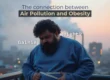 air pollution and obesity, an overweight man measuring size in high pollution