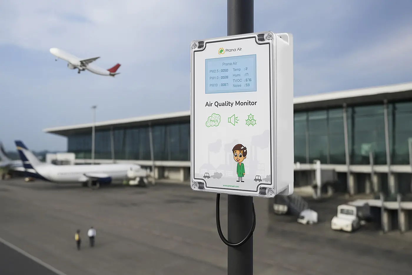 Ambient PM outdoor air quality monitor installed at an airport