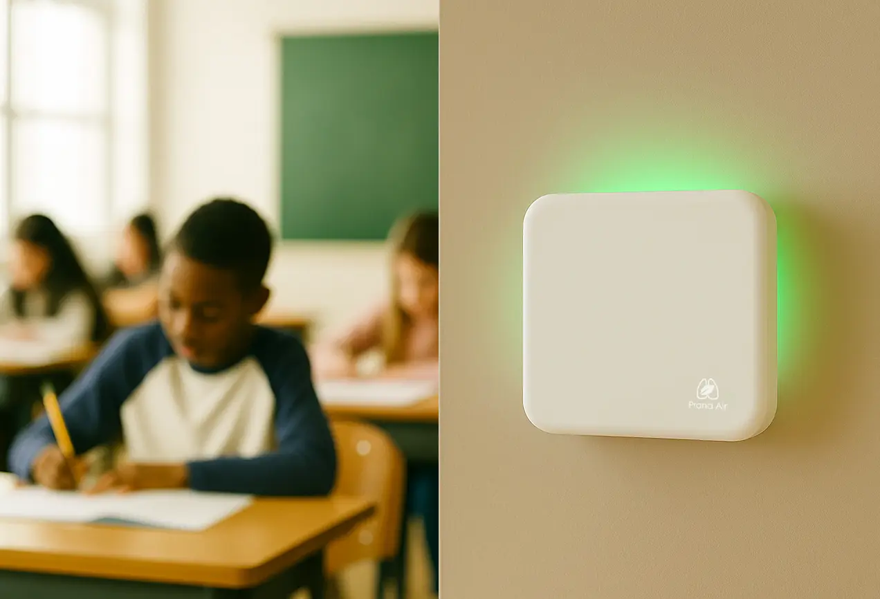 Squair lite indoor air quality monitor installed in a school's classroom