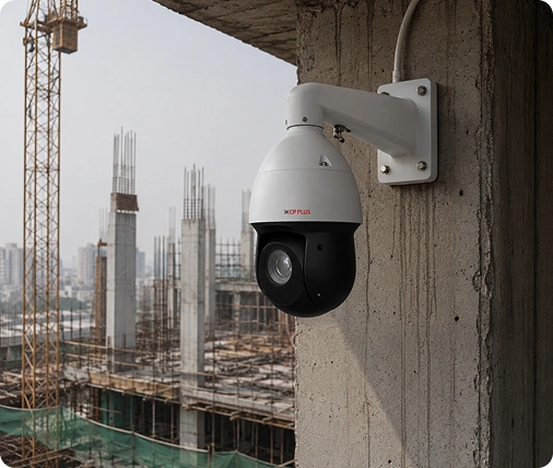 PTZ Camera showing live surveillance at a Panchkula / Gurugram construction site