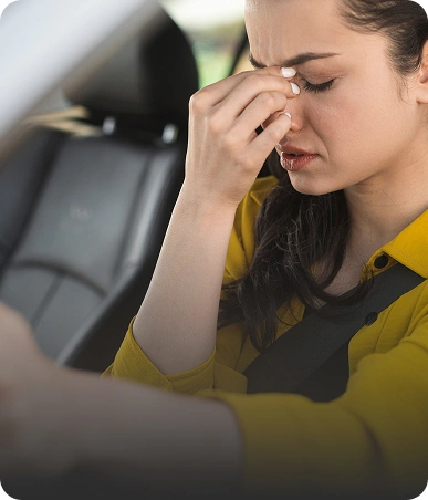 Tired driver experiencing fatigue due to high carbon dioxide level inside cabin