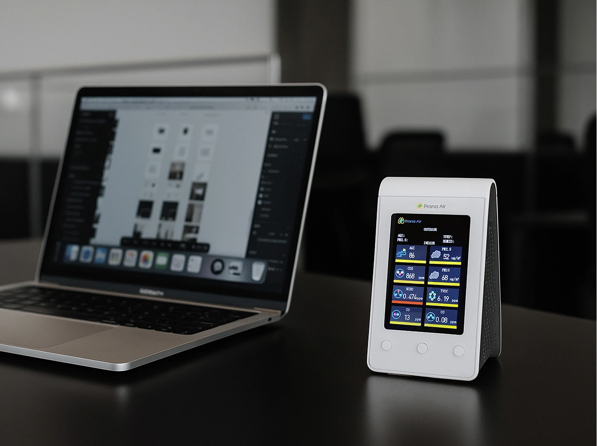 高精度 室内空気品質モニター | PM2.5, PM10, CO, CO2, O3 | Prana Air