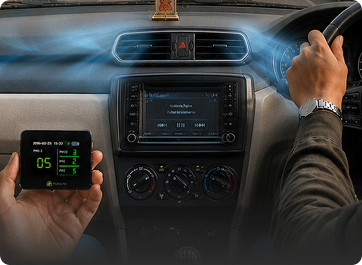 car cabin with very good air quality after purification by Prana Air car air filter