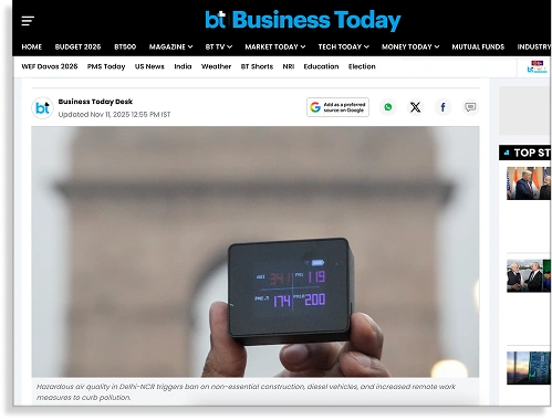 prana air pocket PM2.5 monitor on Business Today news article