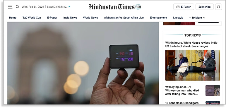 prana air pocket PM2.5 monitor on Mint news article