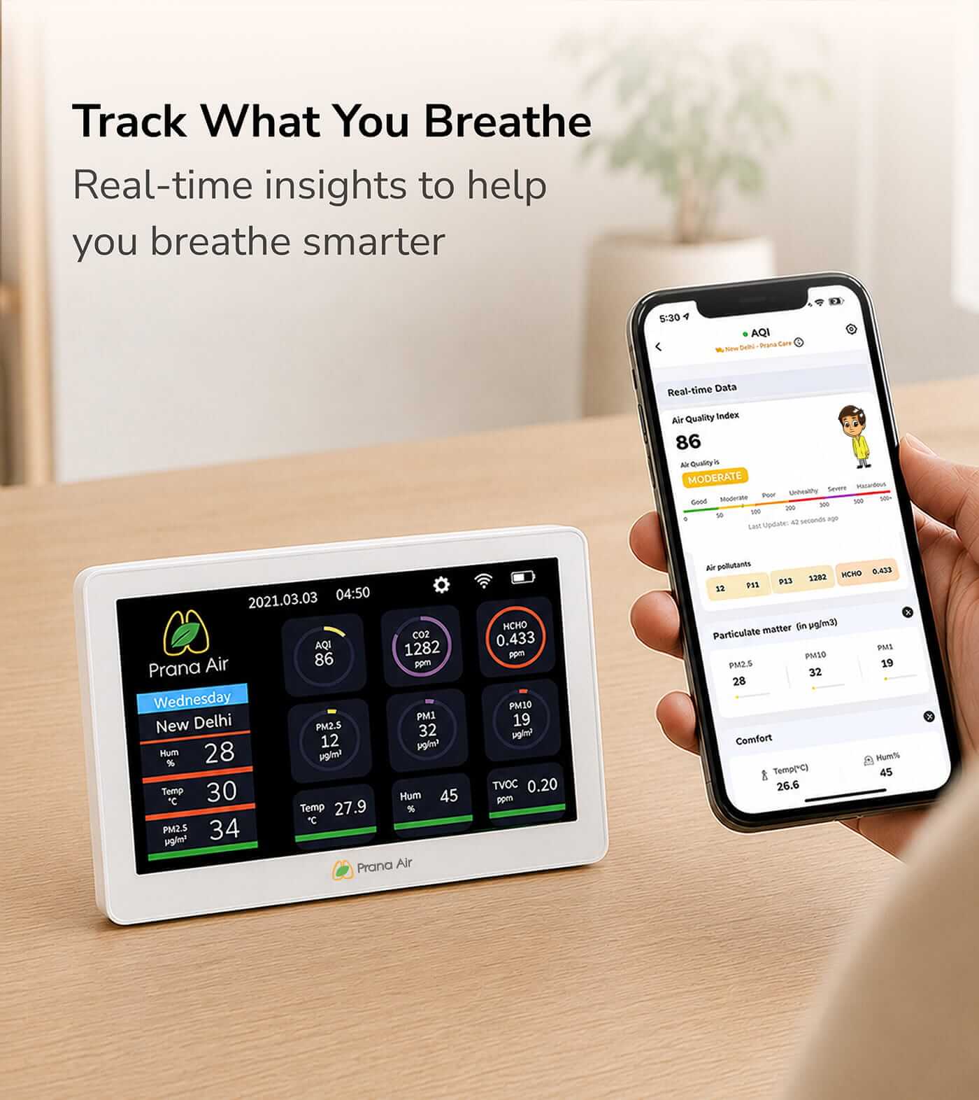 Prana Air Sensible Plus basic indoor air quality monitor wifi connectivity with app
