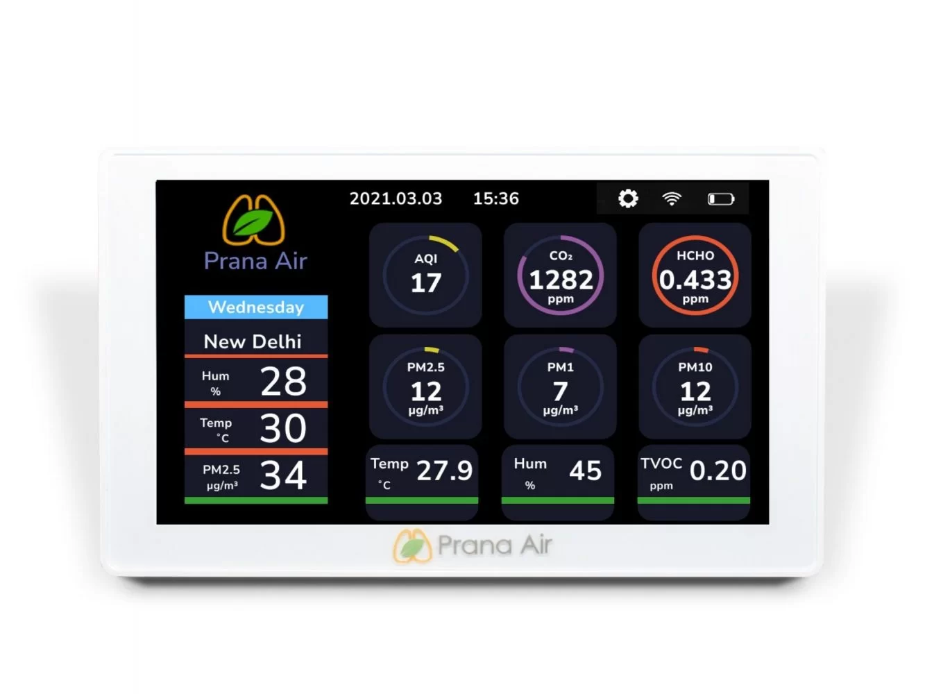 Monitor básico de contaminación del aire Prana Air sensible+