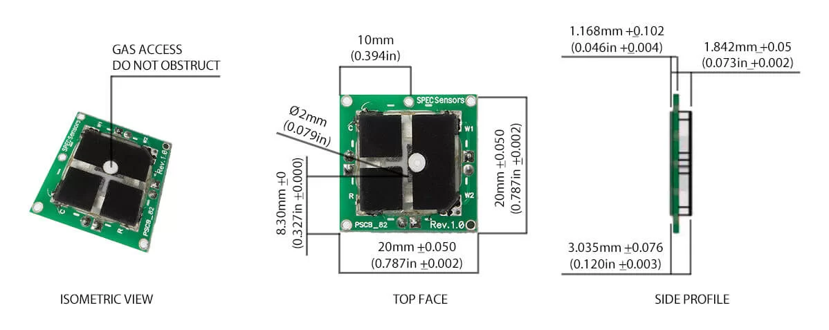 Prana Air NO2 Sensor Dimension