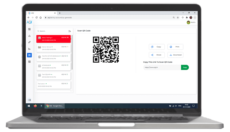 prana air monitor web dashboard qr code scan