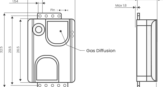 Abmessungen des Prana Air CO2 Sensors