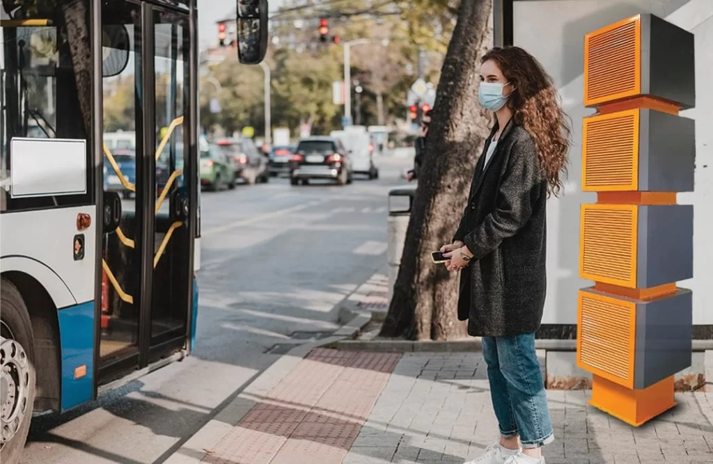 Prana Air outdoor air purifier at bus stops