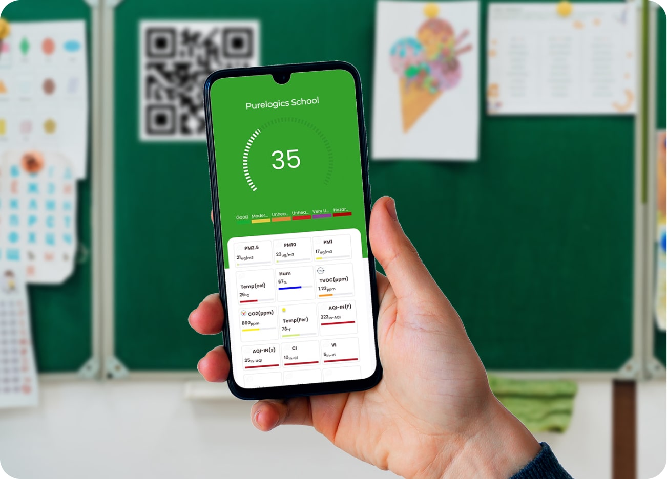 aqi monitor data qr code scan for school & institutes