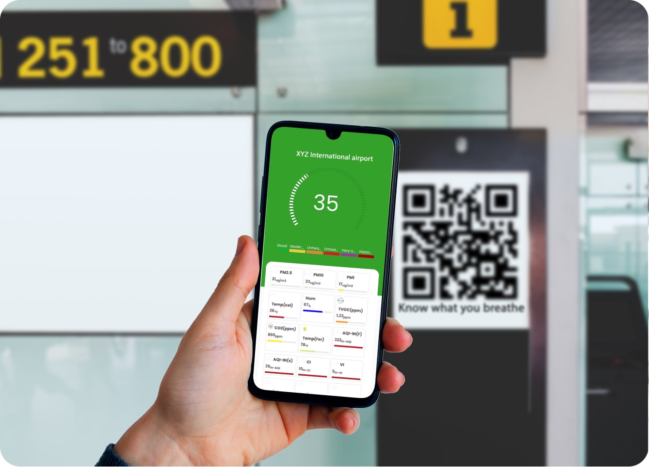 aqi monitor data qr code scan for airport