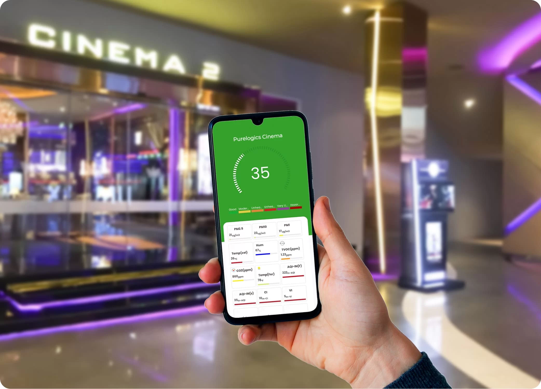 aqi monitor data qr code scan in cinema hall