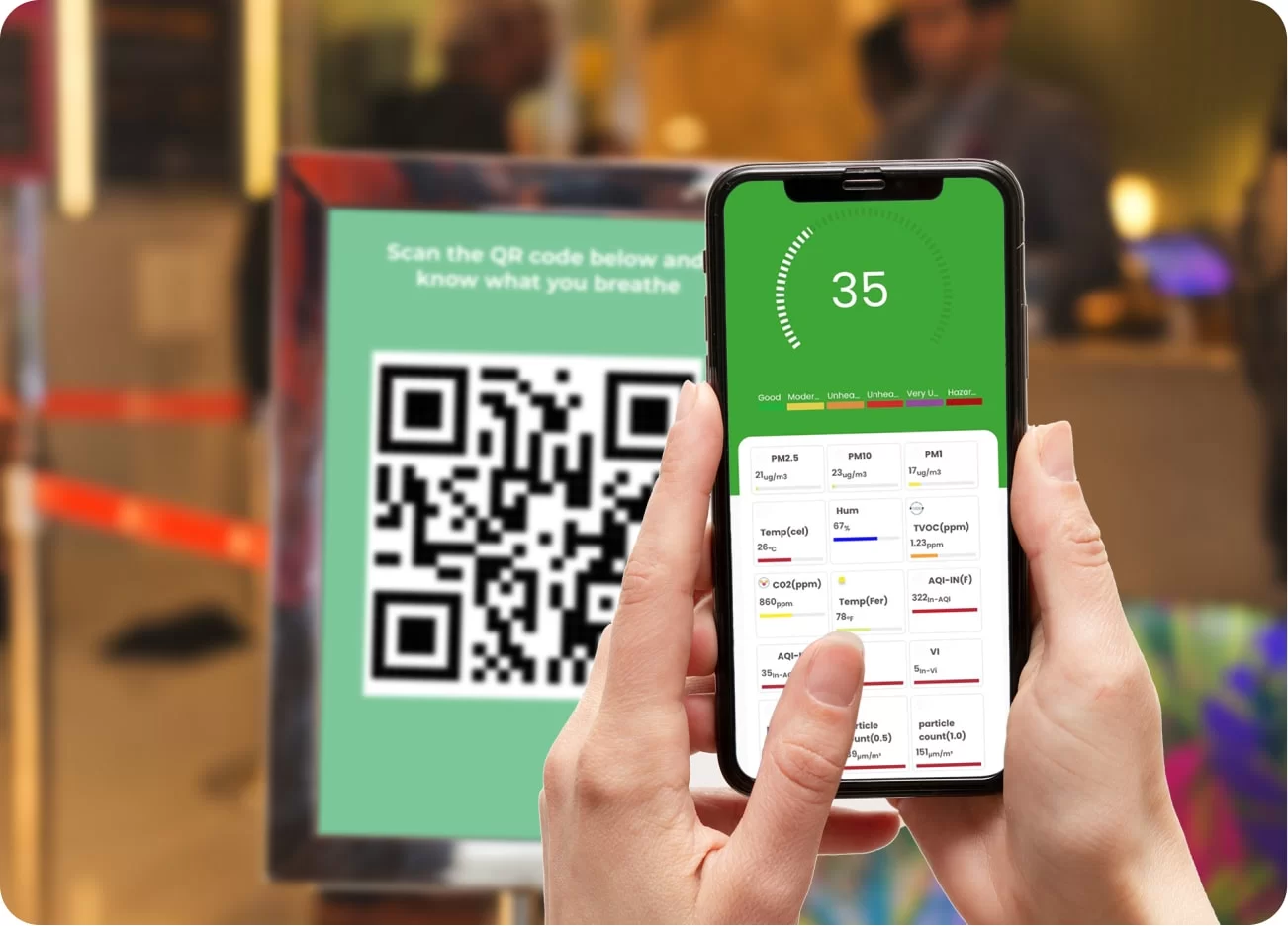 aqi monitor data qr code scan for retail stores