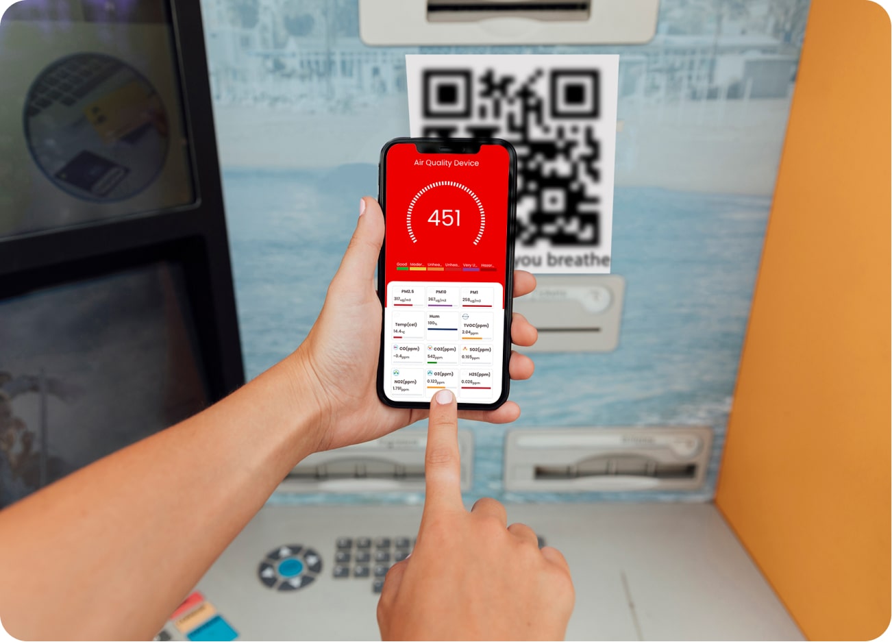 aqi monitor data qr code scan for banks