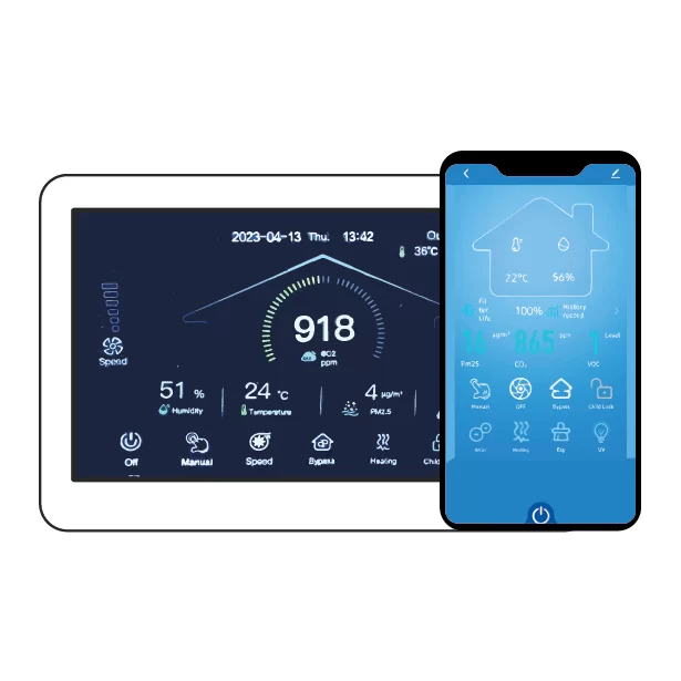 mobile app and led display for prana air fresh air machine as controller