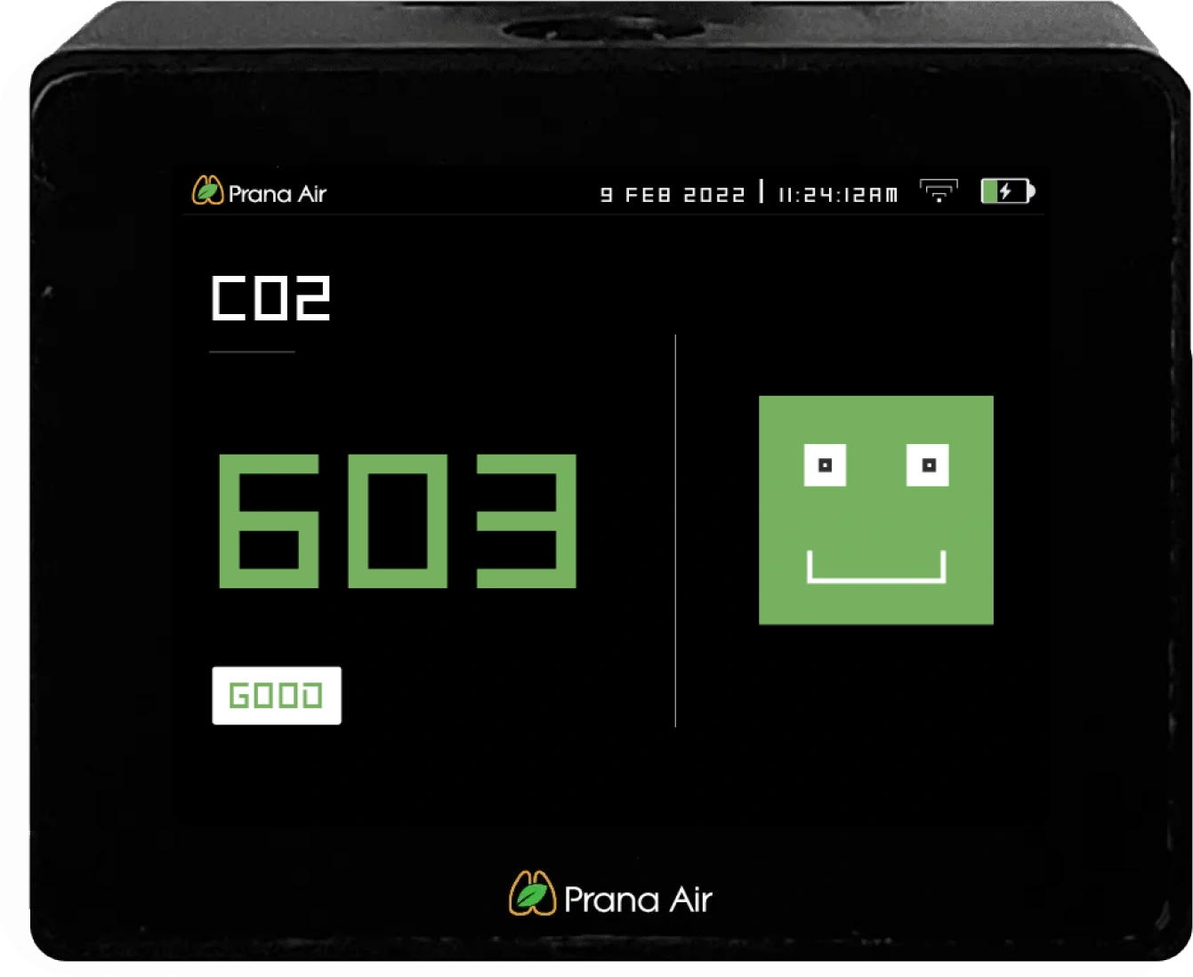 prana air co2 monitor face and number screen