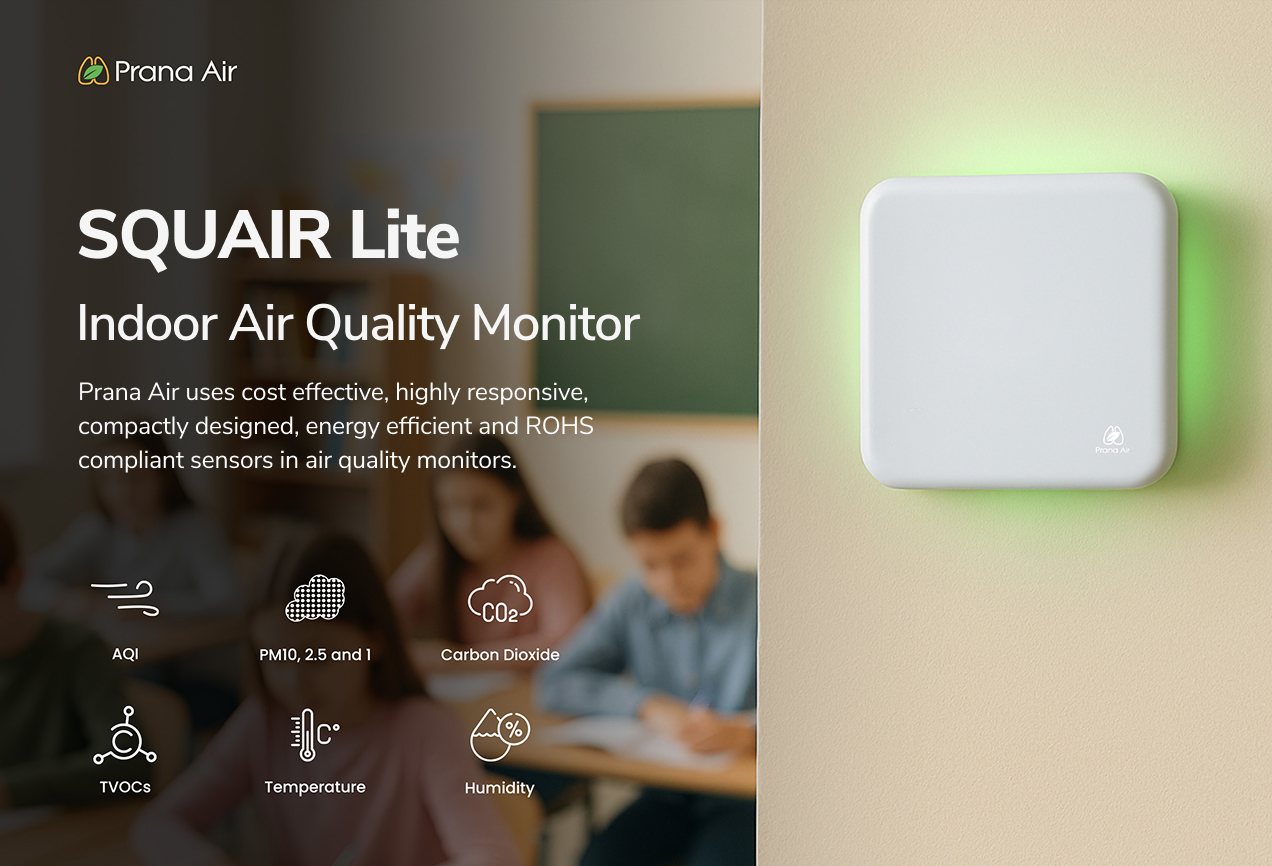 Prana Air's Squair Lite air quality monitor at American School of Bombay