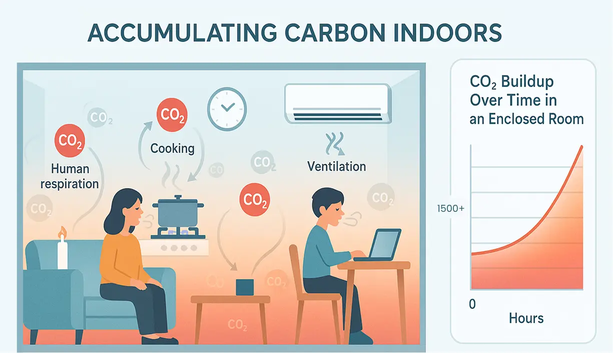CO2 buildup over time in an enclosed room