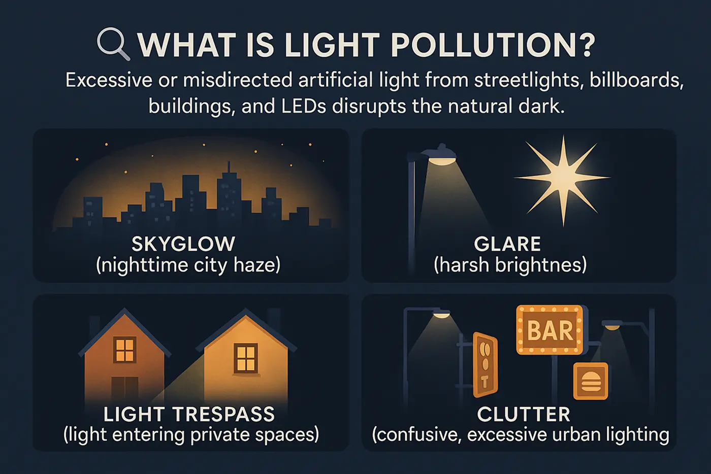 what is light pollution different lights