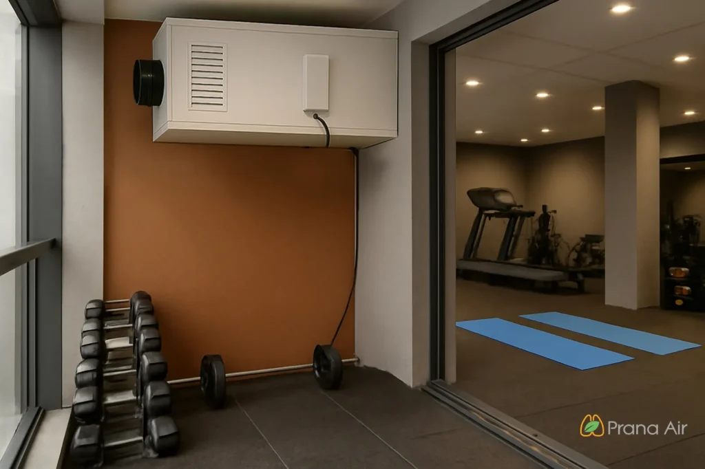 fresh air machine installed in a gym to support clean air inside the gym