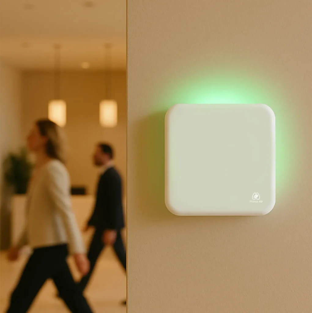 monitor de qualidade do ar interno instalado em um hotel