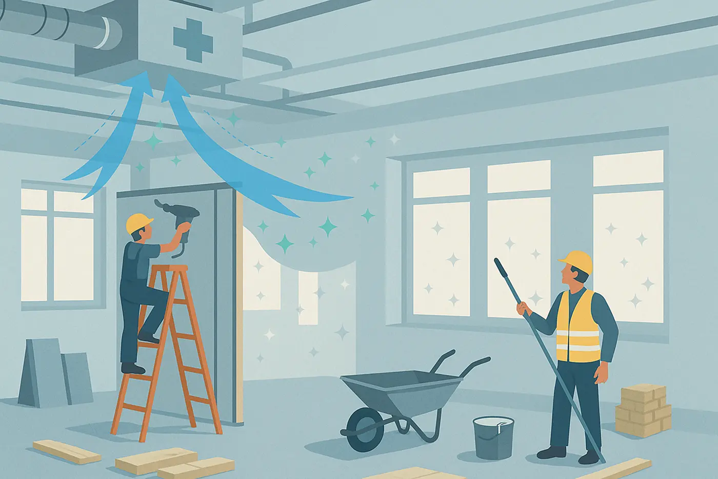 Workers working in the clean air with the indoor air purification system